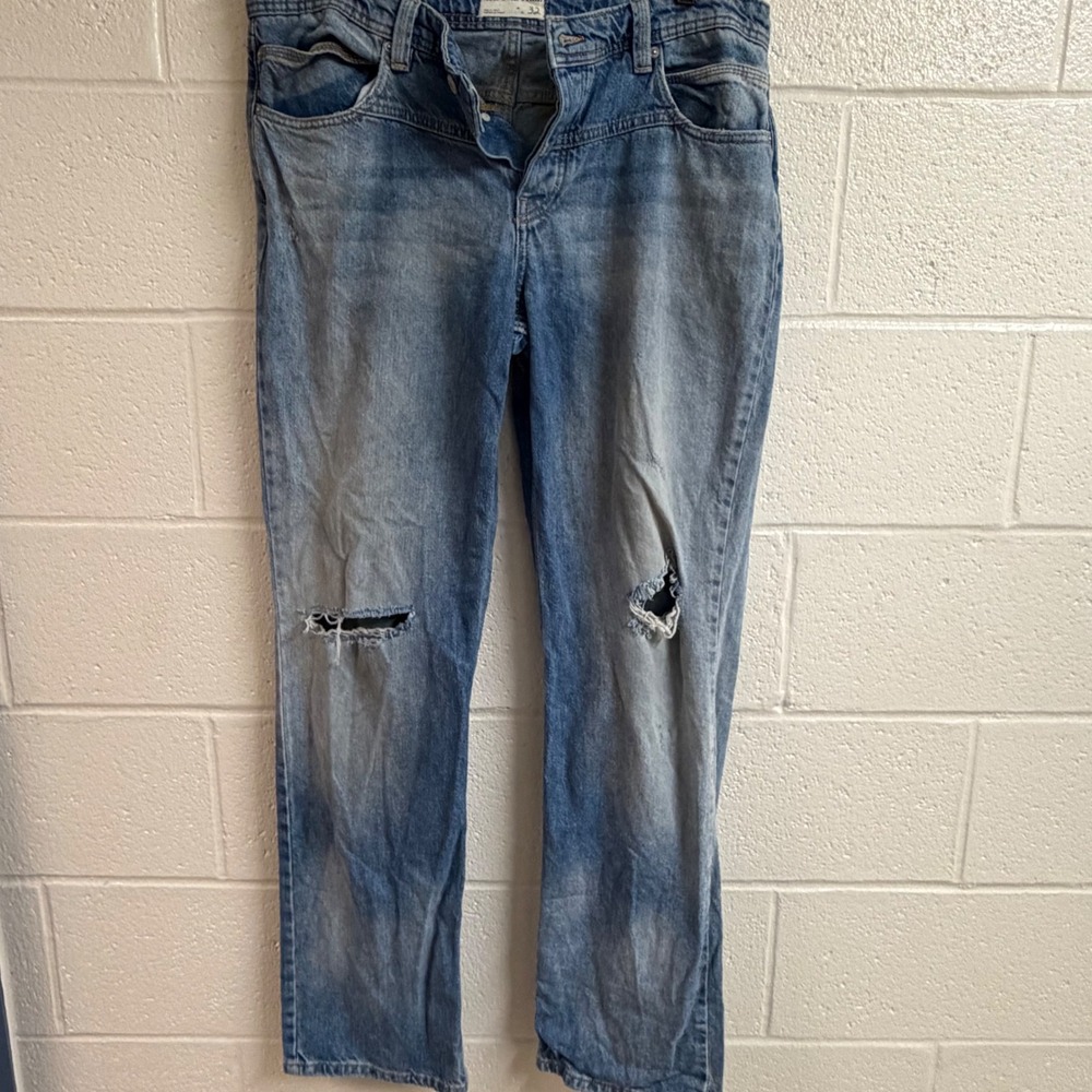 Free People Womens Shelby Low Rise Boyfriend Jean 32 Blue Cotton Distressed Boho